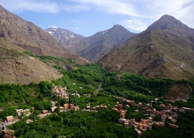 Imlil Valley in the High Atlas Mountains of Morocco with Jebel Toubkal in the distance