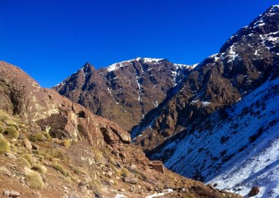Hiking to the Nelter base camp near Jebel Toubkal in Morocco during winter