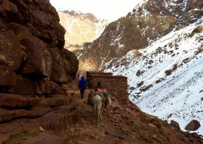 Hiking back from the Nelter base camp near Jebel Toubkal in the High Atlas Mountains of Morocco