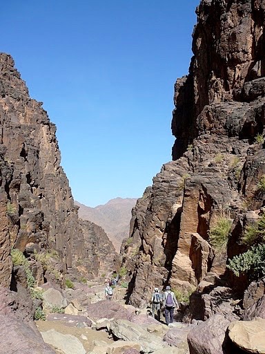 Hiking through a gorge in Jebel Saghro mountain range with Experience Morocco