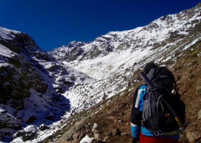 Hiking up to the Nelter base camp near Jebel Toubkal in the High Atlas Mountains