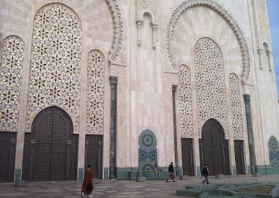 Walking around Hassan II Mosque in Casablanca in Morocco