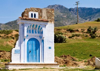 The blue door at the entrance to Chefchaouen in the Rif Mountains of Morocco