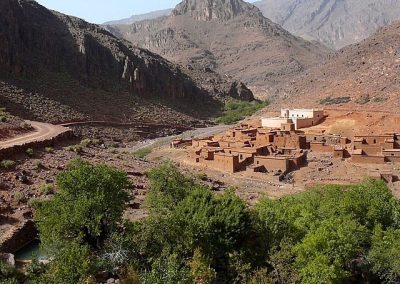 Traditional Berber mud-house village in Jebel Saghro mountain range in the Anti-Atlas of Morocco