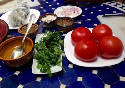 Moroccan salad ingredients used during tagine cooking class in Marrakech with Experience Morocco